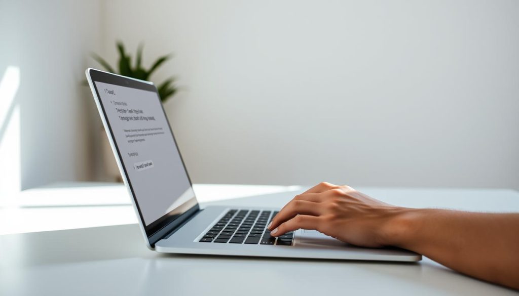 A serene, well-lit workspace with a clean, minimalist aesthetic. In the foreground, a sleek laptop displays the DeepL translator interface, its intuitive design and clear text-to-text translation capabilities taking center stage. In the middle ground, a hand confidently types away, the act of writing seamlessly integrated with the translation process. The background is a calming, neutral-toned environment, allowing the focus to remain on the core task of effective, supported writing. Subtle highlights and soft shadows give depth and dimension to the scene, creating an atmosphere of focused productivity and creative flow.