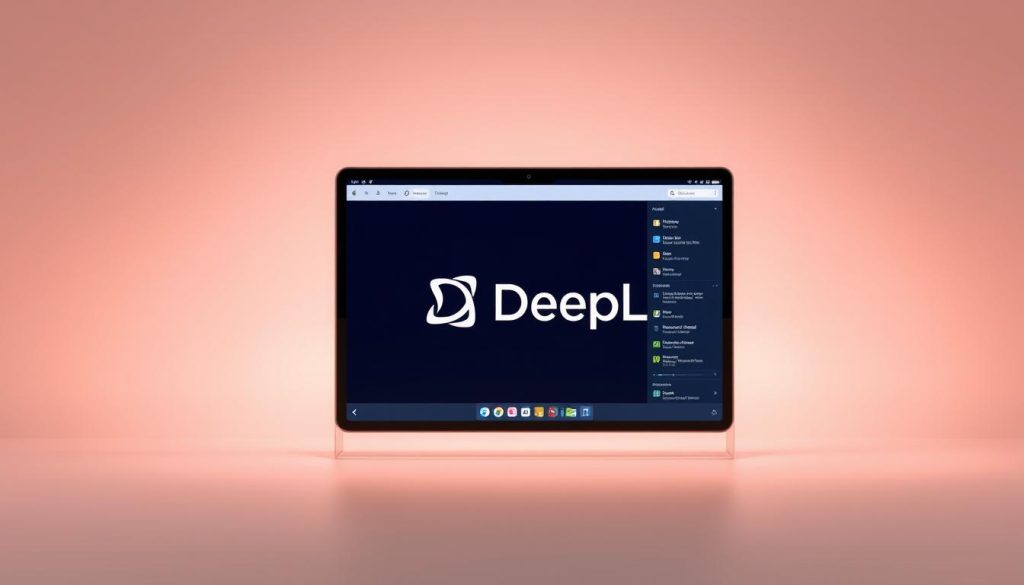 A sleek, minimalist desktop application interface featuring the DeepL logo prominently displayed. The application window has a clean, elegant design with subtle shadows and highlights, conveying a sense of professionalism and reliability. The background is a soft, neutral shade, allowing the application to take center stage. The interface showcases various translation-related features and functionalities, presented in a well-organized and intuitive manner. Ambient lighting casts a warm, inviting glow, creating a calming and productive atmosphere. The overall composition emphasizes the ease of use and accessibility of the DeepL translation tool, making it an ideal solution for professional and personal use.
