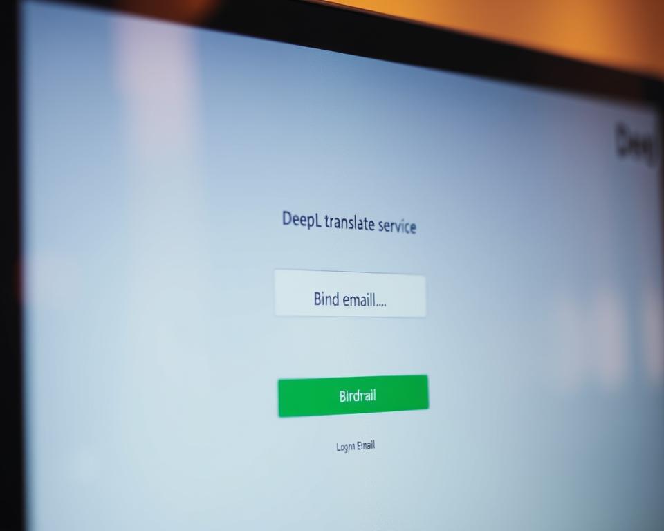 A close-up view of a computer screen showing the DeepL translation service interface, with a focused attention on the email login field and the "Bind Email" button. The scene is bathed in a warm, soft lighting, creating a sense of ease and simplicity. The background is slightly blurred, keeping the viewer's focus on the core interaction. The composition is balanced, with the email field and button occupying the central area, surrounded by clean, minimalist design elements that complement the overall aesthetic. The mood is one of approachability and user-friendliness, conveying the straightforward process of connecting DeepL to an email account.