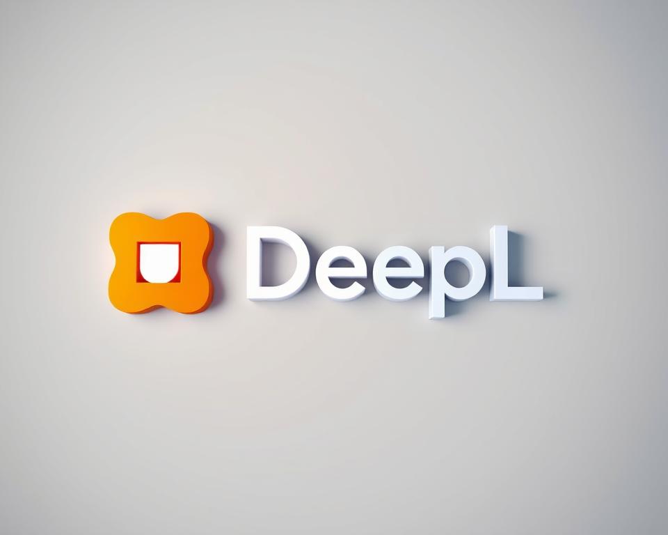 A vibrant, glossy 3D rendering of the "DeepL 多语种翻译" logo, with a clean, minimalist design. The logo is centered and rendered in high resolution, with a subtle drop shadow for depth. The background is a soft, neutral gradient, allowing the logo to take center stage. The lighting is soft and diffuse, creating a sense of depth and dimensionality. The overall mood is professional, authoritative, and trustworthy, reflecting the reliable and efficient nature of the DeepL translation service.