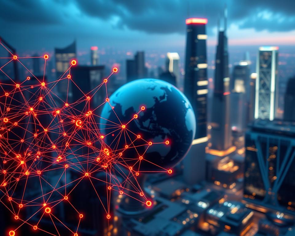 A detailed illustration of neural network-based translation technology. The foreground depicts a complex neural network diagram with interconnected nodes and pathways, symbolizing the underlying computational processes. The middle ground showcases a globe, representing the global reach and application of this translation technology. The background features a backdrop of futuristic, high-tech cityscape with gleaming skyscrapers and glowing neon lights, evoking a sense of advanced, cutting-edge innovation. The lighting is dramatic, with a mix of cool and warm tones, creating depth and emphasizing the technical and sophisticated nature of the subject matter. The overall composition conveys the power and sophistication of DeepL's core translation technology and its transformative impact on global communication. A detailed illustration of neural network-based translation technology. The foreground depicts a complex neural network diagram with interconnected nodes and pathways, symbolizing the underlying computational processes. The middle ground showcases a globe, representing the global reach and application of this translation technology. The background features a backdrop of futuristic, high-tech cityscape with gleaming skyscrapers and glowing neon lights, evoking a sense of advanced, cutting-edge innovation. The lighting is dramatic, with a mix of cool and warm tones, creating depth and emphasizing the technical and sophisticated nature of the subject matter. The overall composition conveys the power and sophistication of DeepL's core translation technology and its transformative impact on global communication.