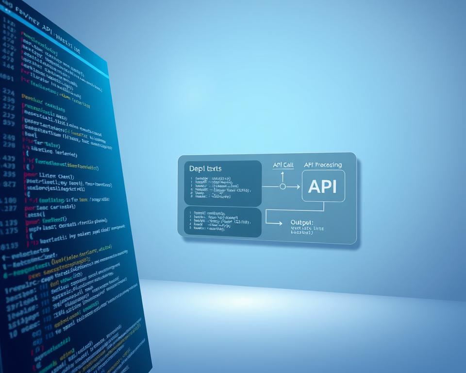 A high-resolution, detailed digital illustration of the DeepL API interface, showcasing its key features and functionalities. The foreground depicts the API's command-line interface, with lines of code and various API call parameters displayed. In the middle ground, a visualization of the API's data processing workflow is shown, including input text, translation, and output. The background features a clean, minimalist design with subtle gradient textures, highlighting the API's sleek and modern aesthetic. The overall scene is illuminated by soft, directional lighting, creating depth and emphasizing the technical and professional nature of the DeepL API.